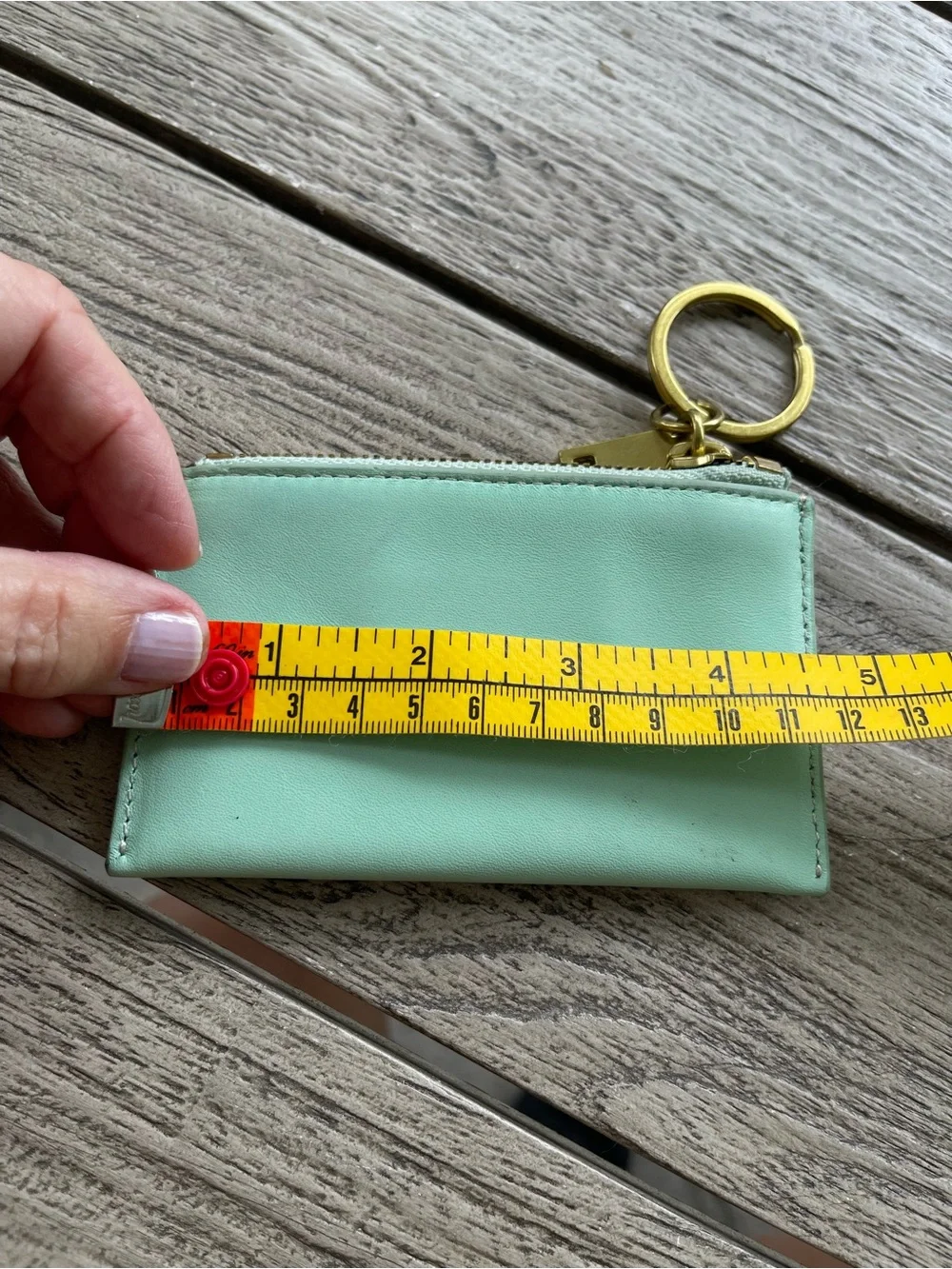 J. Crew Mint Green Leather Cardholder Keychain with Tan Card Pocket